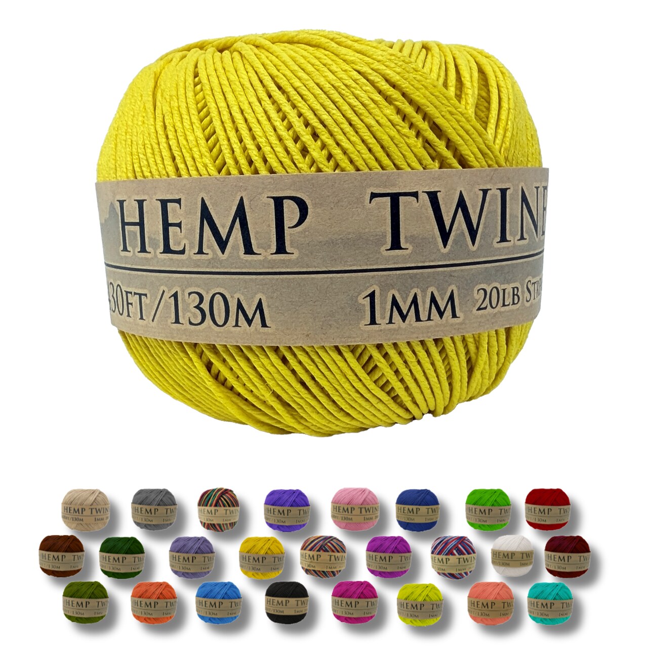 Hemptopia, Hemp Twine Ball, 430ft, 20lb test strength, Multiple colors, All Natural